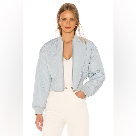 Revolve Light Blue Quilted Bomber Jacket Revolve Light Blue Quilted Bomber Jacket